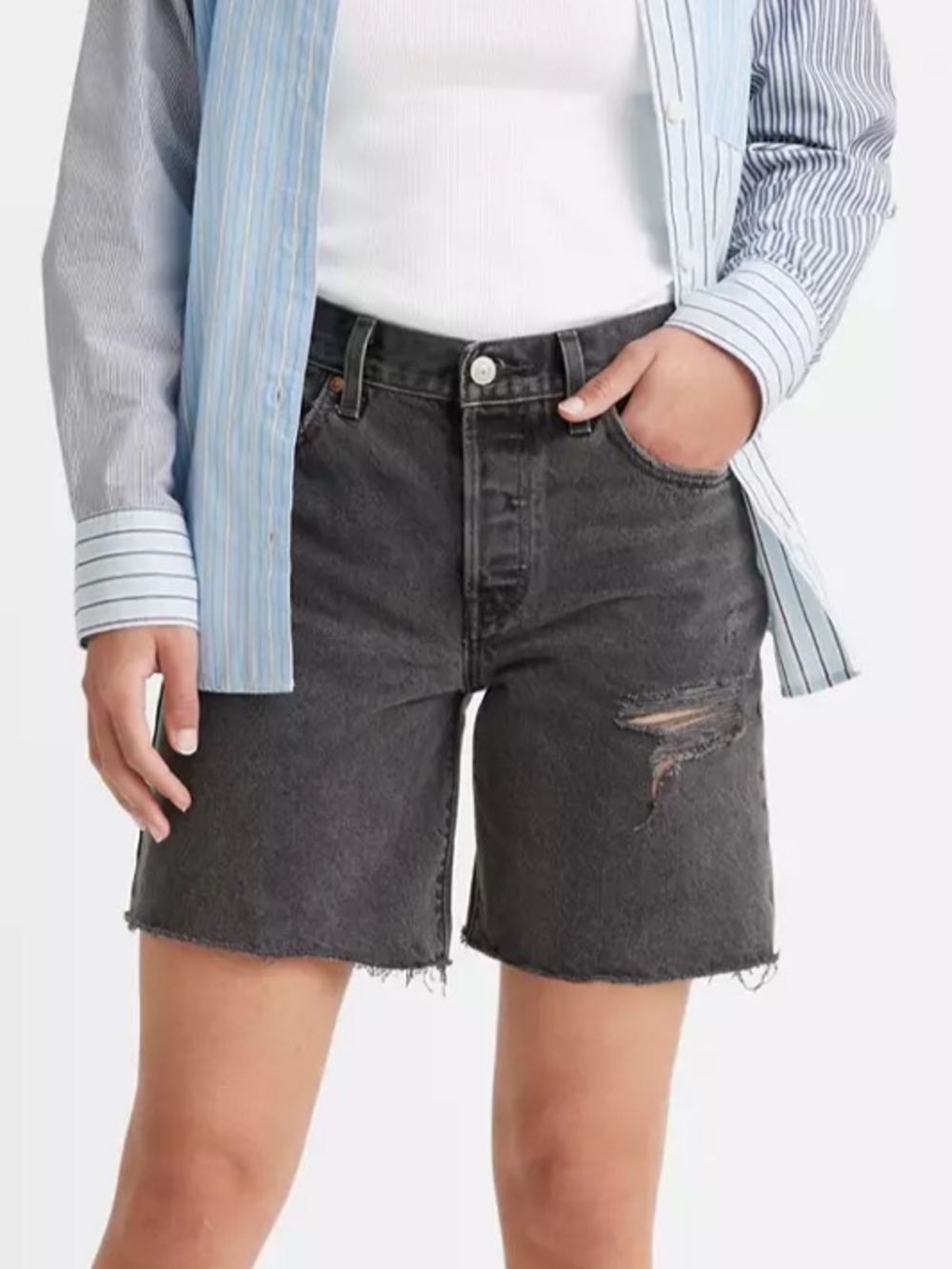 Levi's 501 90s Shorts Beach Cut Black Size 24 Distressed Faded Jorts Cutoffs
